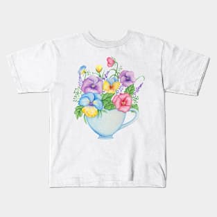 Watercolor Flower Cup Kids T-Shirt